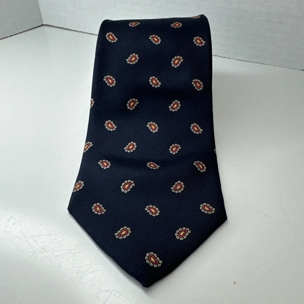 Lands End Tie 100% Silk Necktie Blue Tiny Paisley's Hand Sewn in‎ USA 59